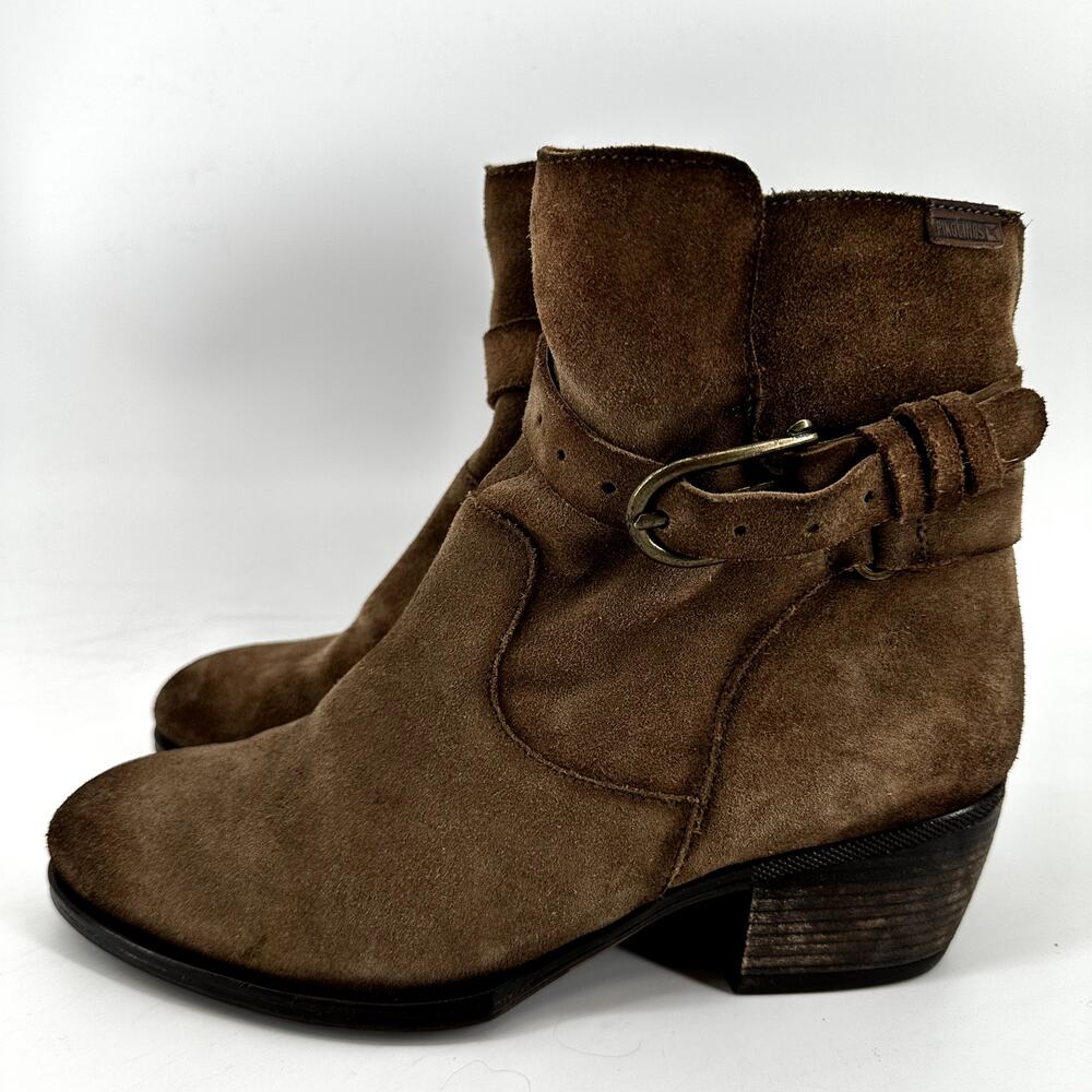 Pikolinos Baqueira Cowboy Ankle Zip Suede Boots Western Block Heel Tan 8.5 - Picture 4 of 7